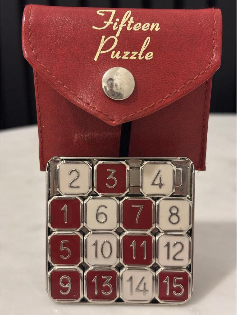 Vintage Fifteen Puzzle Game with Red Case
